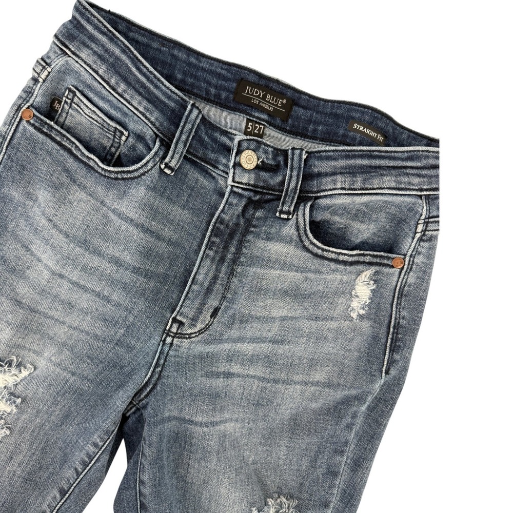 Judy Blue Los Angeles Straight Fit Distressed Medium Wash Jeans Size 5 27
